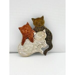 Vintage 1960's Tri-colored Cat Brooch By TC Tanya Creations.